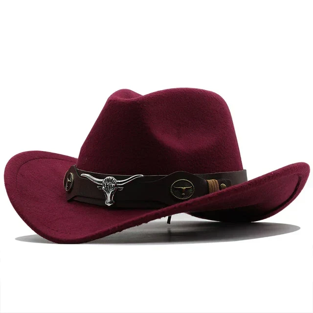 Nord Taschen - Western-Stil Filzhut mit Stier-Schnallenband