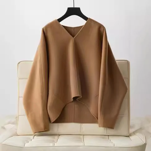 Damen Wolle Pullover mit V-Ausschnitt Nord Taschen
