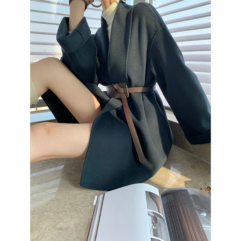 Damen Wickeljacke mit Taillengürtel Nord Taschen