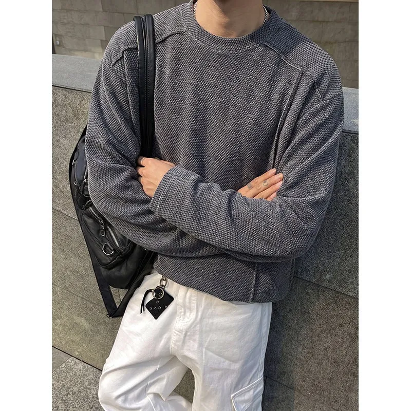 Herren Oversize Waffelstrick-Pullover mit Rundhalsausschnitt Nord Taschen