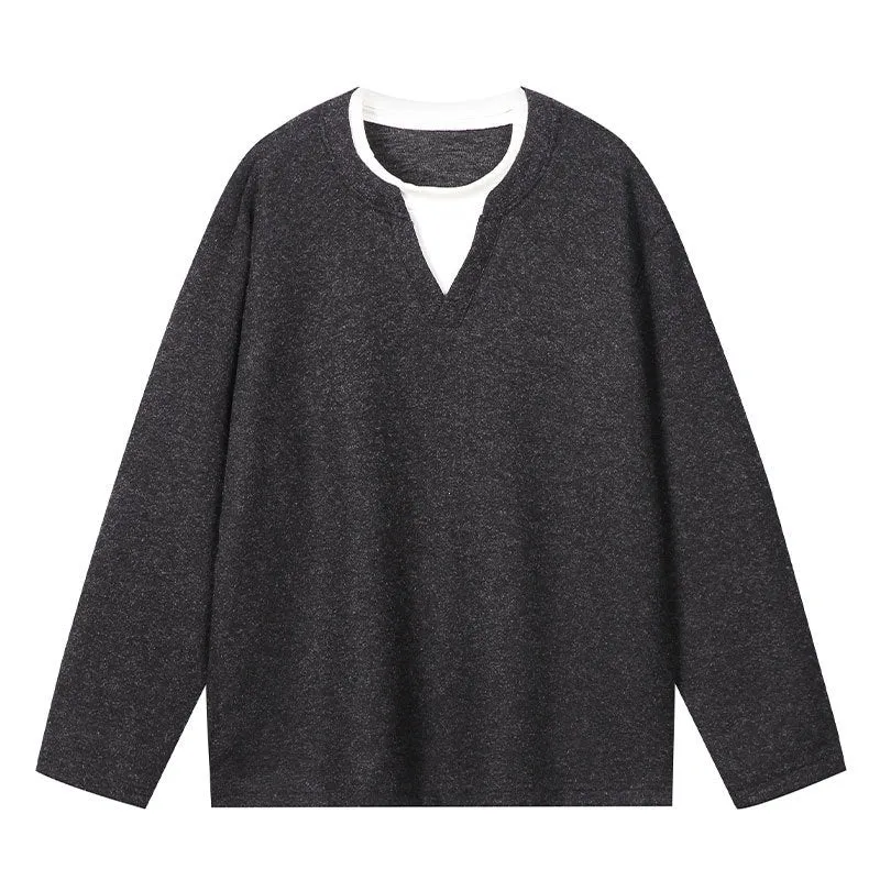 Herren Oversize Sweatshirt mit V-Ausschnitt und melierter Struktur Nord Taschen