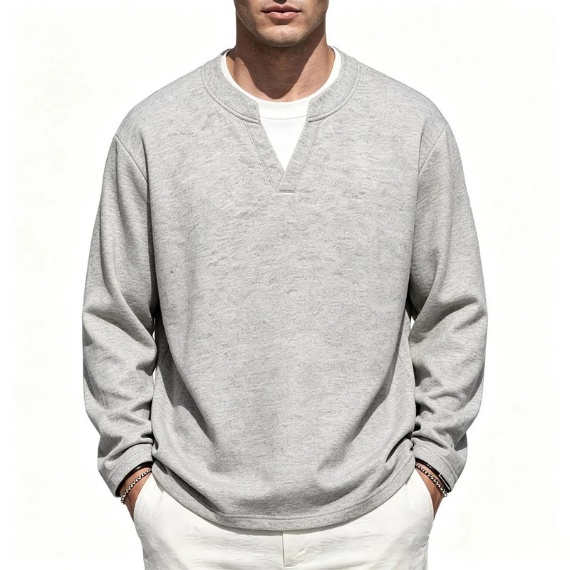 Herren Oversize Sweatshirt mit V-Ausschnitt und melierter Struktur Nord Taschen