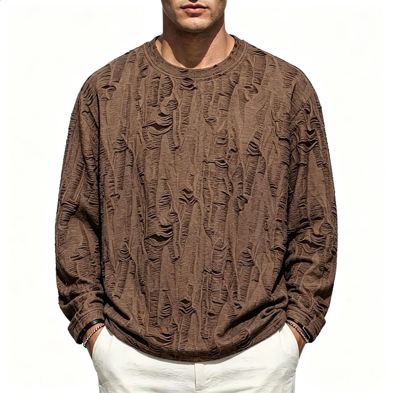 Herren Oversize-Sweatshirt mit ausgefranstem Look und strukturierter Rippoptik Nord Taschen