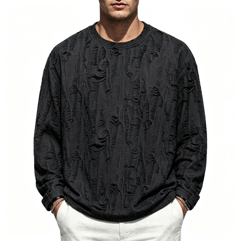 Herren Oversize-Sweatshirt mit ausgefranstem Look und strukturierter Rippoptik Nord Taschen