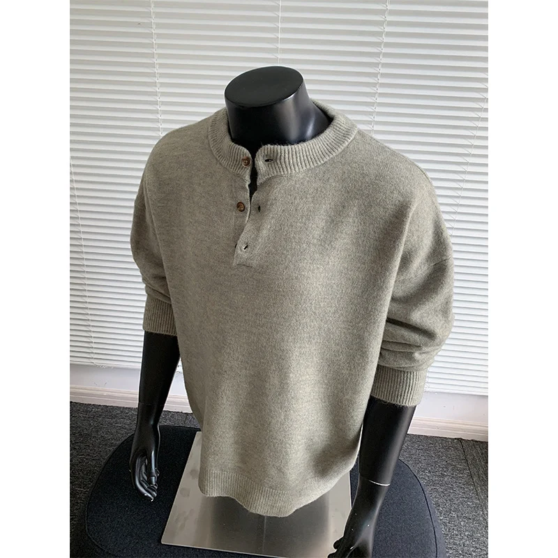 Herren Oversize-Strickpullover mit Henley-Kragen und Halbknopfleiste Nord Taschen