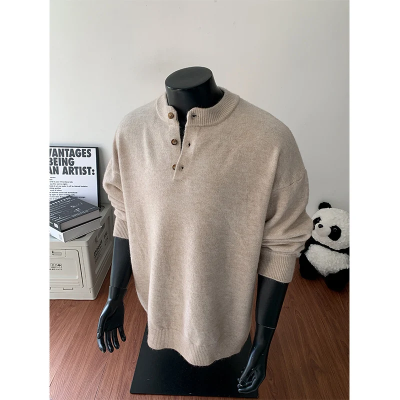 Herren Oversize-Strickpullover mit Henley-Kragen und Halbknopfleiste Nord Taschen