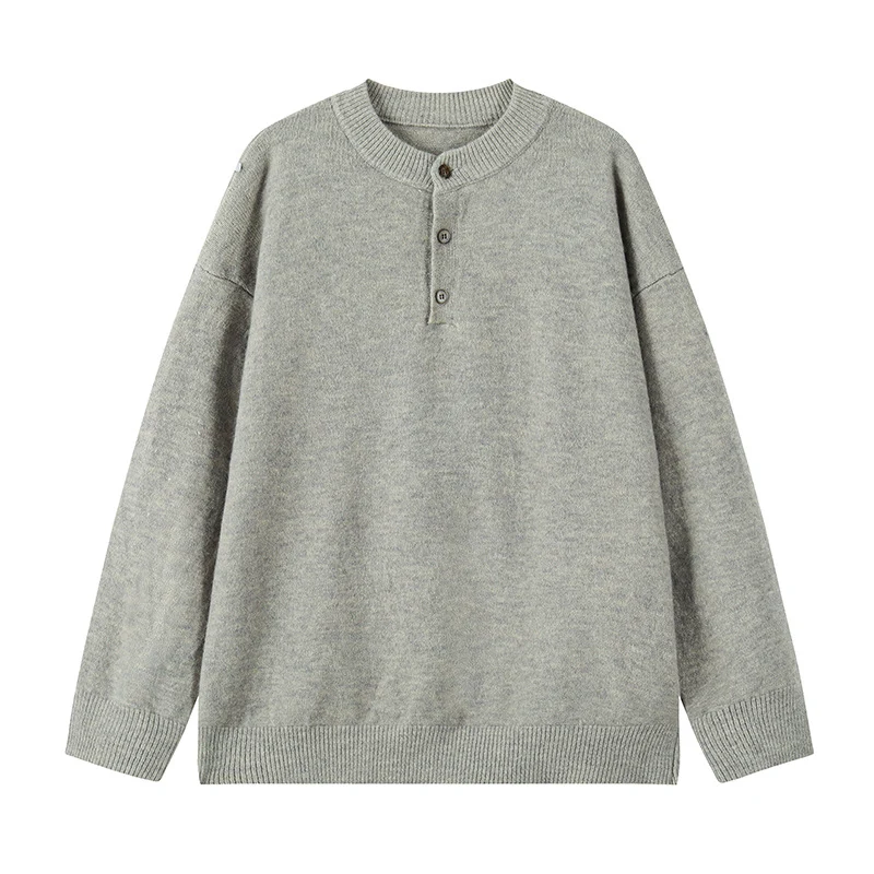 Herren Oversize-Strickpullover mit Henley-Kragen und Halbknopfleiste Nord Taschen