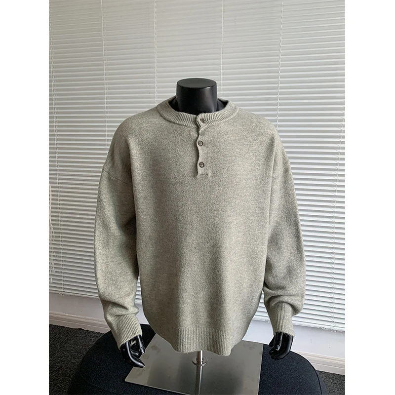 Herren Oversize-Strickpullover mit Henley-Kragen und Halbknopfleiste Nord Taschen