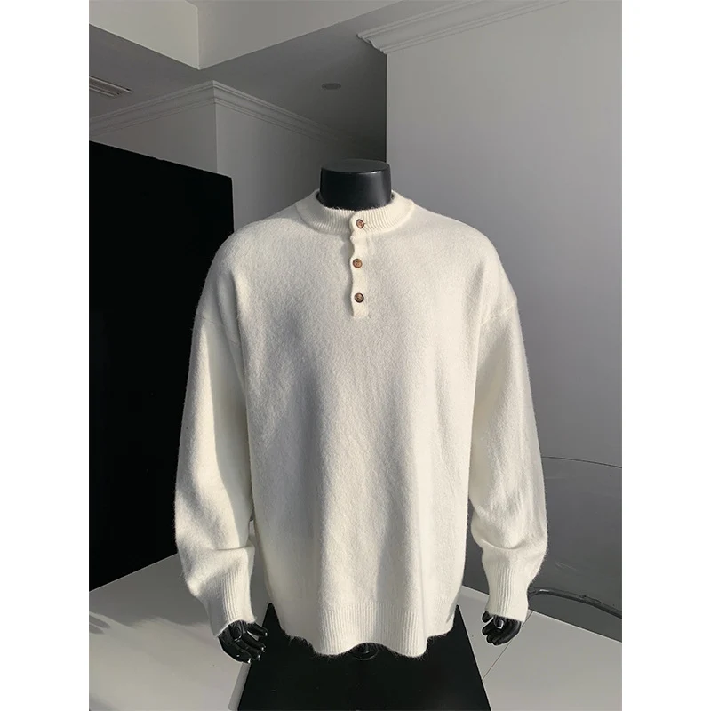 Herren Oversize-Strickpullover mit Henley-Kragen und Halbknopfleiste Nord Taschen