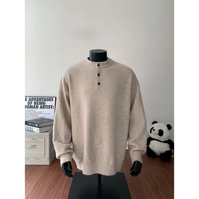 Herren Oversize-Strickpullover mit Henley-Kragen und Halbknopfleiste Nord Taschen