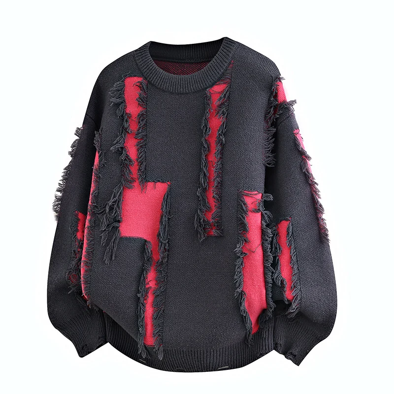 Herren Oversize Strickpullover mit Fransenapplikationen und Balloonärmeln Nord Taschen