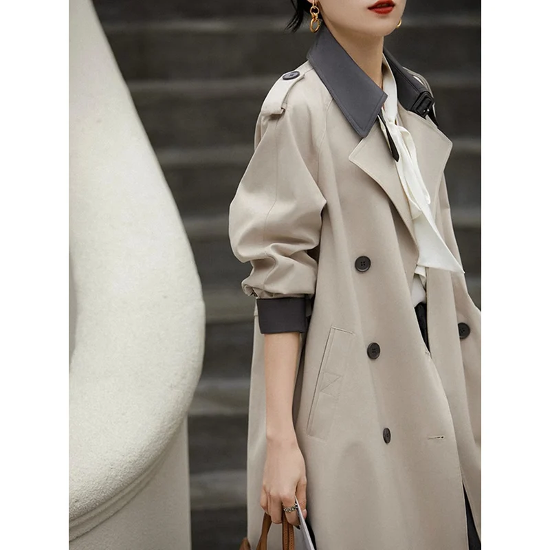 Damen Stilvolle Trenchcoat mit Taillengürtel Nord Taschen