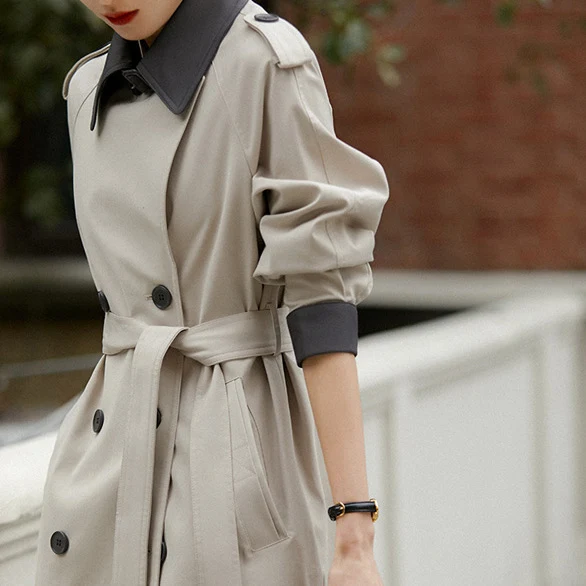 Damen Stilvolle Trenchcoat mit Taillengürtel Nord Taschen