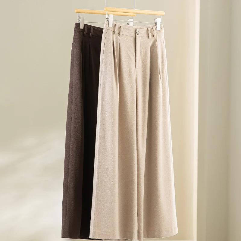 Damen Weite Bundfalten-Hochbundhose aus Wollmischung Nord Taschen