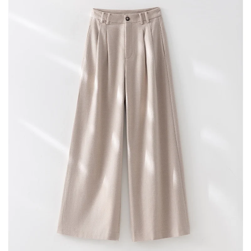Damen Weite Bundfalten-Hochbundhose aus Wollmischung Nord Taschen
