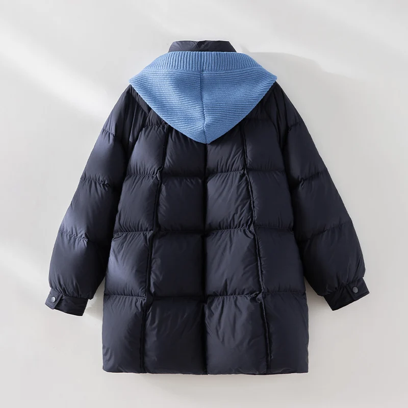Damen wattierte Steppjacke mit Kapuze Rippkragen weitem Schnitt und Midilänge Nord Taschen