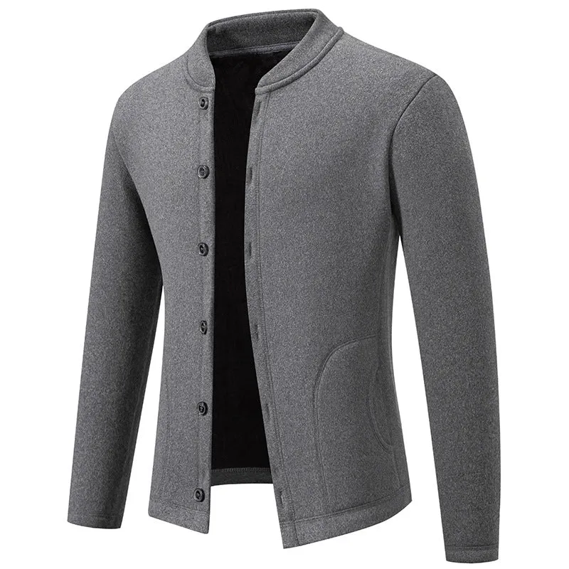 Herren Stehkragen-Strickjacke mit Knopfleiste und leichtem Wollmix Nord Taschen
