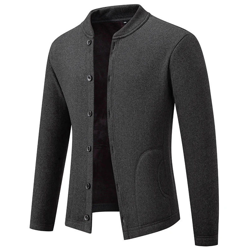 Herren Stehkragen-Strickjacke mit Knopfleiste und leichtem Wollmix Nord Taschen