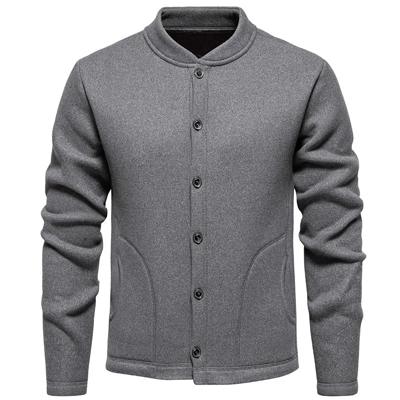 Herren Stehkragen-Strickjacke mit Knopfleiste und leichtem Wollmix Nord Taschen