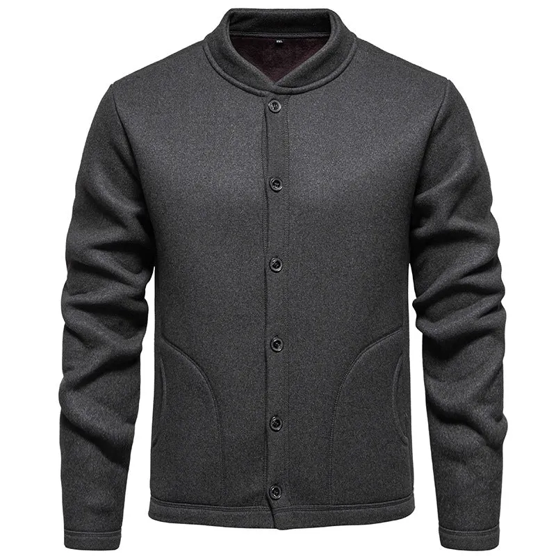 Herren Stehkragen-Strickjacke mit Knopfleiste und leichtem Wollmix Nord Taschen