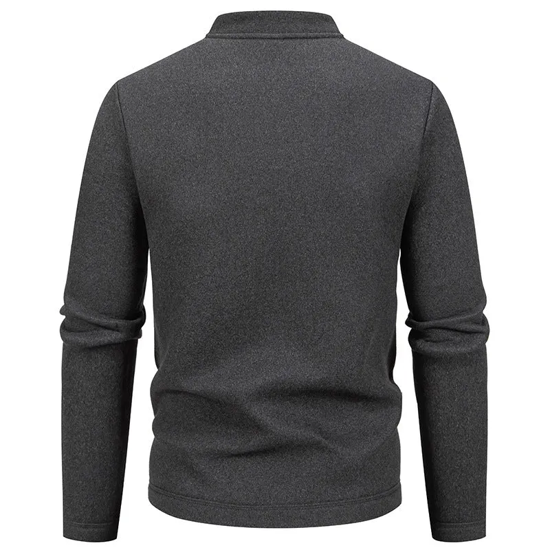 Herren Stehkragen-Strickjacke mit Knopfleiste und leichtem Wollmix Nord Taschen