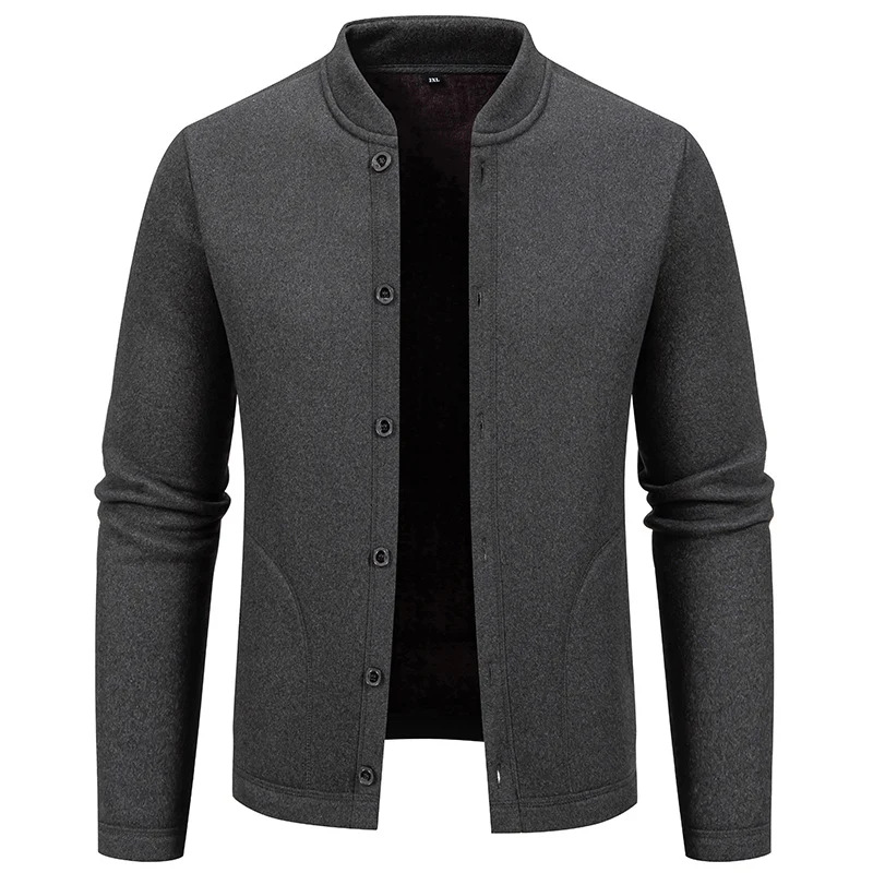 Herren Stehkragen-Strickjacke mit Knopfleiste und leichtem Wollmix Nord Taschen