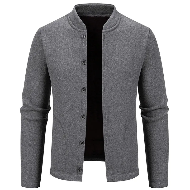 Herren Stehkragen-Strickjacke mit Knopfleiste und leichtem Wollmix Nord Taschen