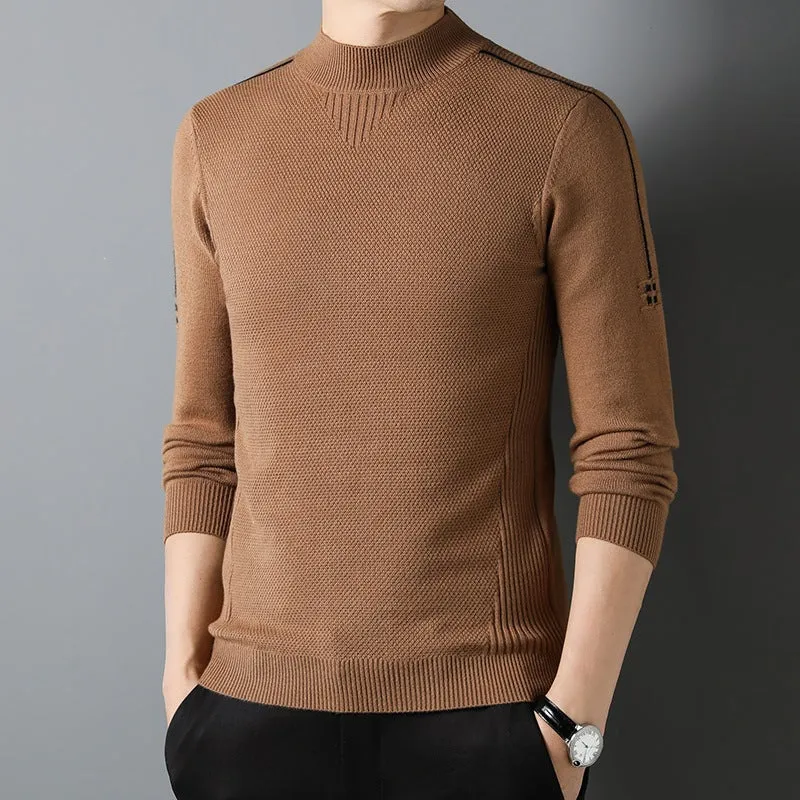 Herren Slim-Fit Strukturierter Feinstrickpullover mit kurzem Schlauchkragen und gerippten Säumen Nord Taschen
