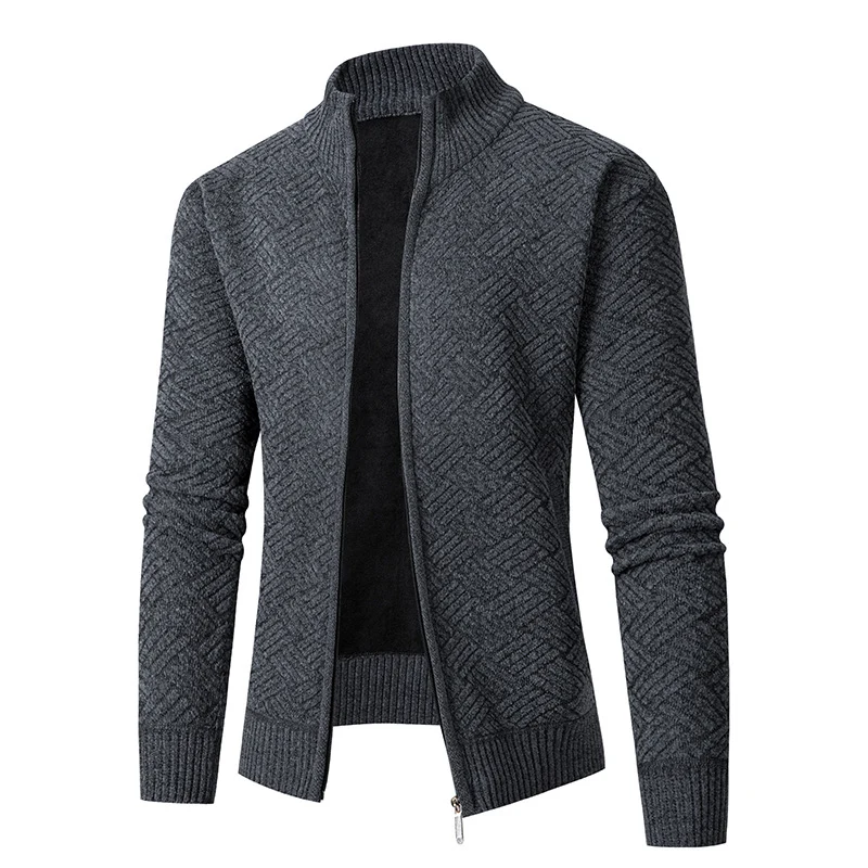 Herren Thermo-Strickjacke mit durchgehendem Reißverschluss, gefüttertem Stehkragen und geometrischem Strukturmuster Nord Taschen