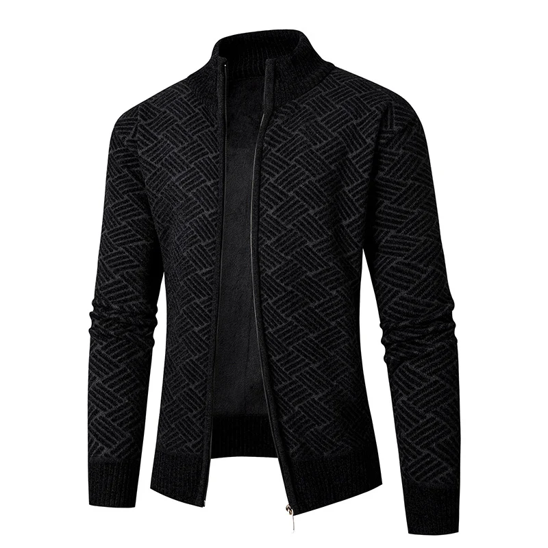 Herren Thermo-Strickjacke mit durchgehendem Reißverschluss, gefüttertem Stehkragen und geometrischem Strukturmuster Nord Taschen