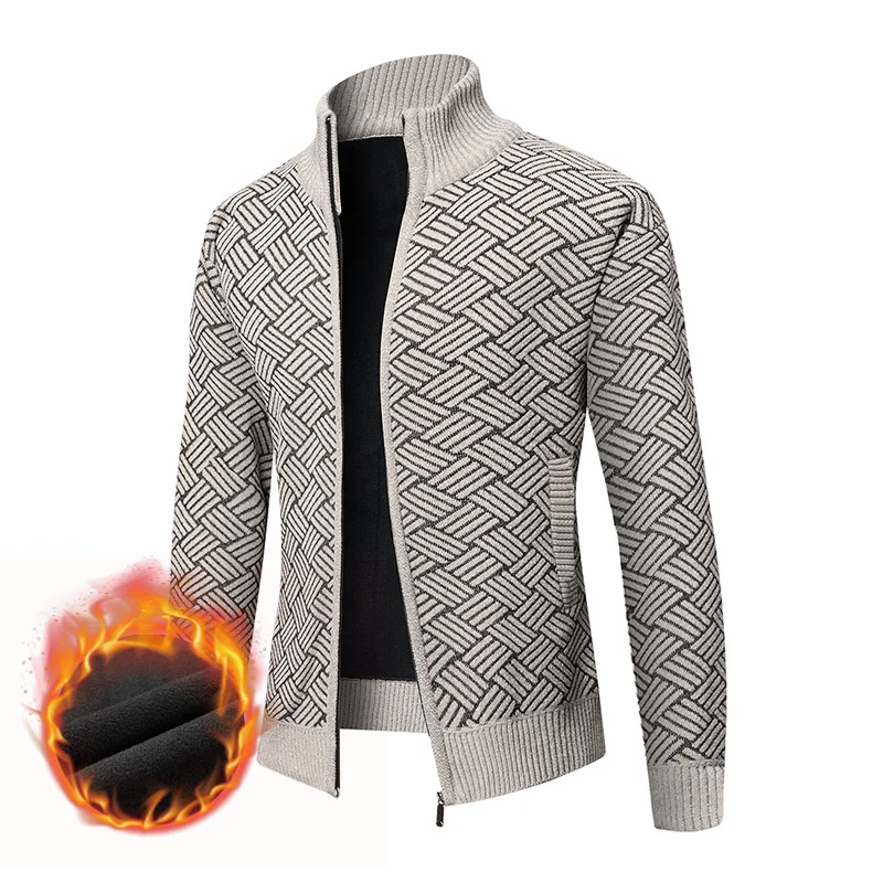 Herren Thermo-Strickjacke mit durchgehendem Reißverschluss, gefüttertem Stehkragen und geometrischem Strukturmuster Nord Taschen