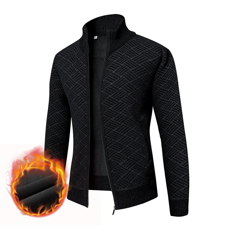 Herren Thermo-Strickjacke mit durchgehendem Reißverschluss, gefüttertem Stehkragen und geometrischem Strukturmuster Nord Taschen