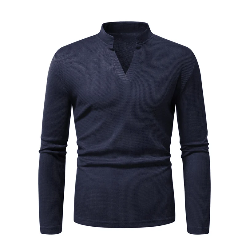 Herren Thermisches Waffel-Strickshirt mit Stehkragen und V‑Ausschnitt Nord Taschen