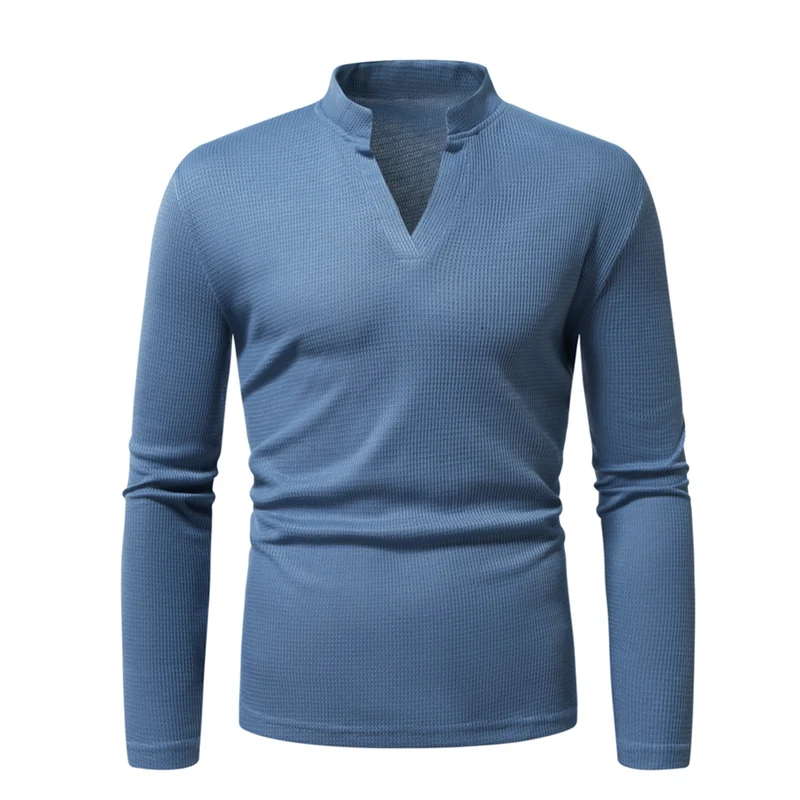 Herren Thermisches Waffel-Strickshirt mit Stehkragen und V‑Ausschnitt Nord Taschen