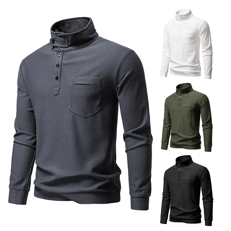 Herren Texturiertes Waffelstrick-Henleyshirt mit hohem Kragen, Knopfleiste und Brusttasche Nord Taschen