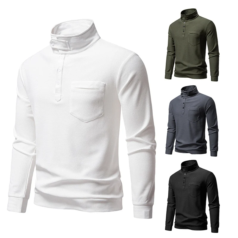 Herren Texturiertes Waffelstrick-Henleyshirt mit hohem Kragen, Knopfleiste und Brusttasche Nord Taschen