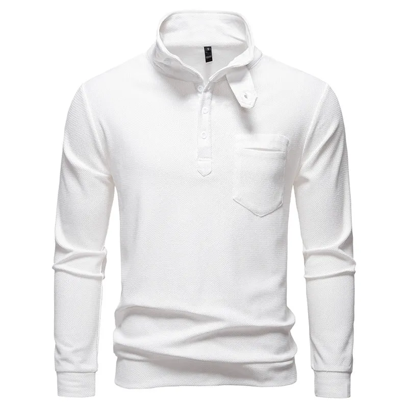 Herren Texturiertes Waffelstrick-Henleyshirt mit hohem Kragen, Knopfleiste und Brusttasche Nord Taschen