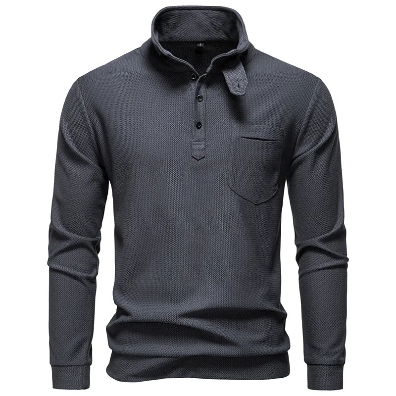 Herren Texturiertes Waffelstrick-Henleyshirt mit hohem Kragen, Knopfleiste und Brusttasche Nord Taschen