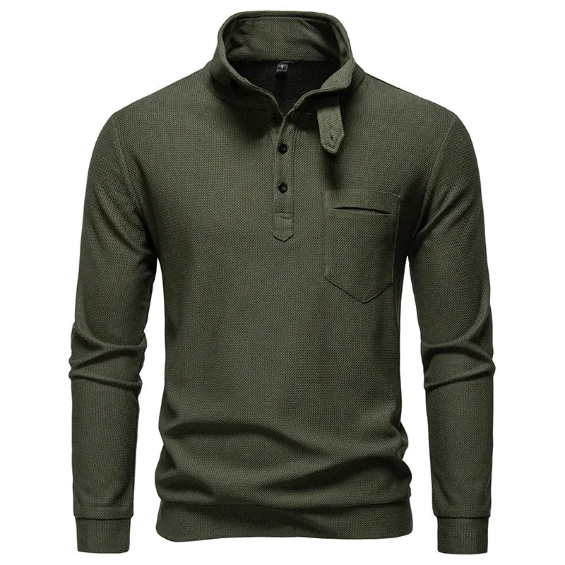 Herren Texturiertes Waffelstrick-Henleyshirt mit hohem Kragen, Knopfleiste und Brusttasche Nord Taschen