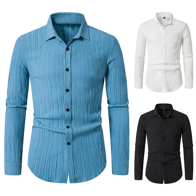 Herren Texturiertes Slim-Fit-Hemd mit krauser Struktur und Kentkragen Nord Taschen