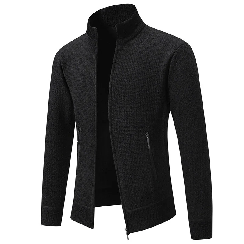 Herren Texturierter Zip-Strickcardigan mit Stehkragen, Waffelstruktur und Reißverschlusstaschen Nord Taschen