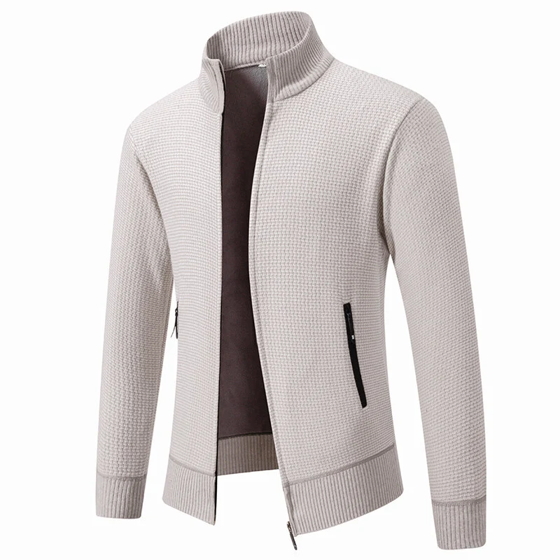 Herren Texturierter Zip-Strickcardigan mit Stehkragen, Waffelstruktur und Reißverschlusstaschen Nord Taschen