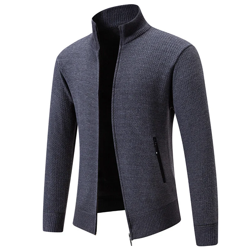Herren Texturierter Zip-Strickcardigan mit Stehkragen, Waffelstruktur und Reißverschlusstaschen Nord Taschen