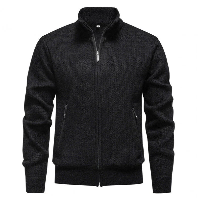 Herren Texturierter Zip-Strickcardigan mit Stehkragen, Waffelstruktur und Reißverschlusstaschen Nord Taschen