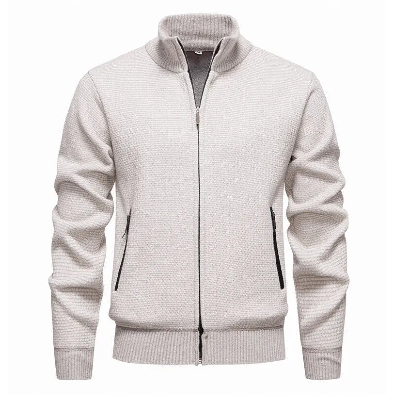 Herren Texturierter Zip-Strickcardigan mit Stehkragen, Waffelstruktur und Reißverschlusstaschen Nord Taschen