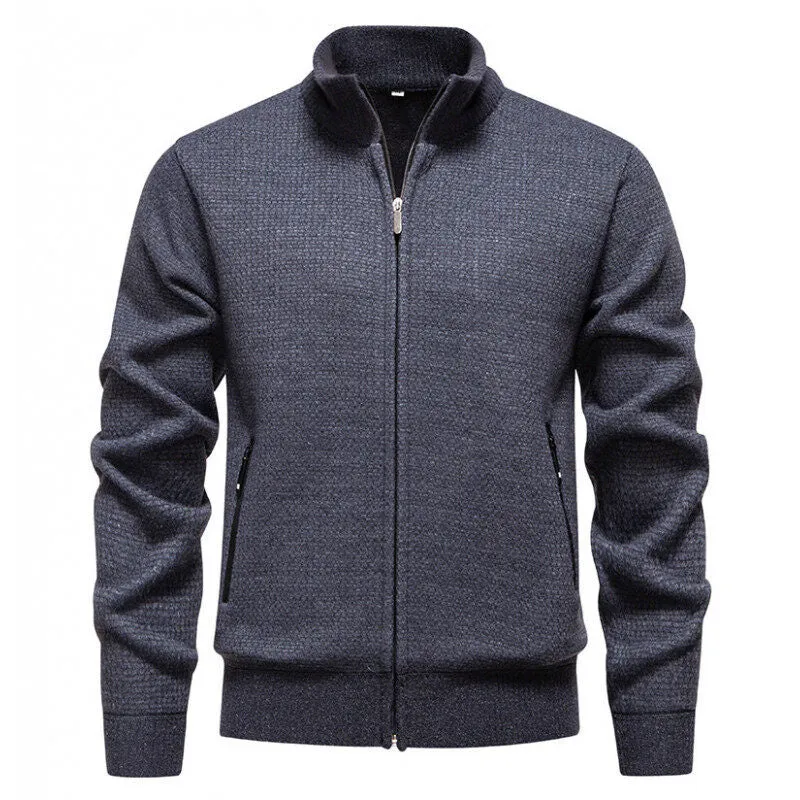 Herren Texturierter Zip-Strickcardigan mit Stehkragen, Waffelstruktur und Reißverschlusstaschen Nord Taschen