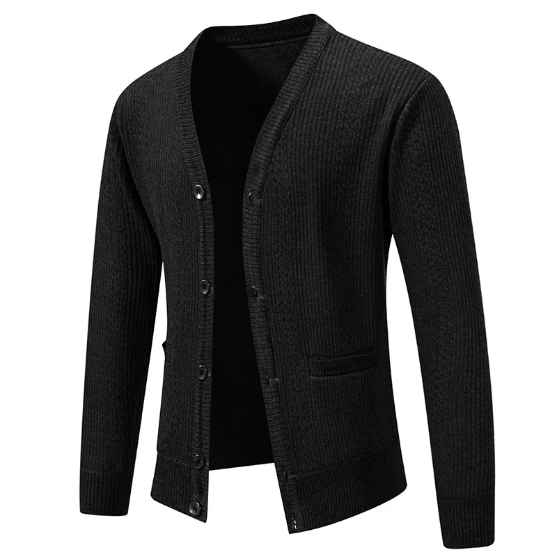 Herren Texturierter V-Ausschnitt Strickcardigan mit Knopfleiste und Eingrifftaschen Nord Taschen