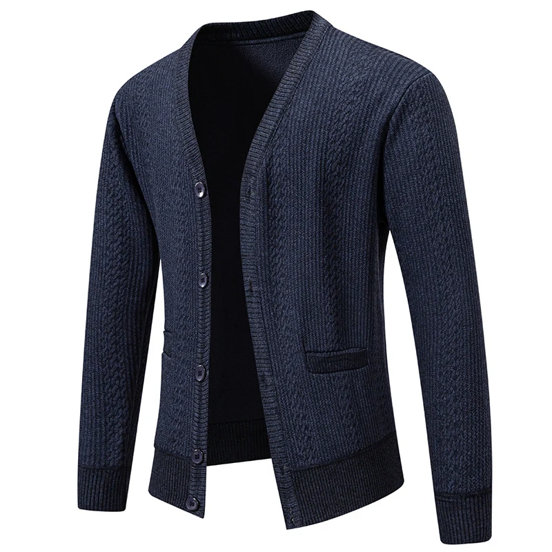 Herren Texturierter V-Ausschnitt Strickcardigan mit Knopfleiste und Eingrifftaschen Nord Taschen