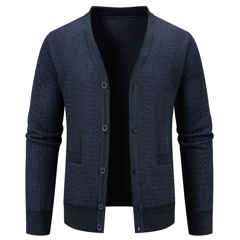 Herren Texturierter V-Ausschnitt Strickcardigan mit Knopfleiste und Eingrifftaschen Nord Taschen