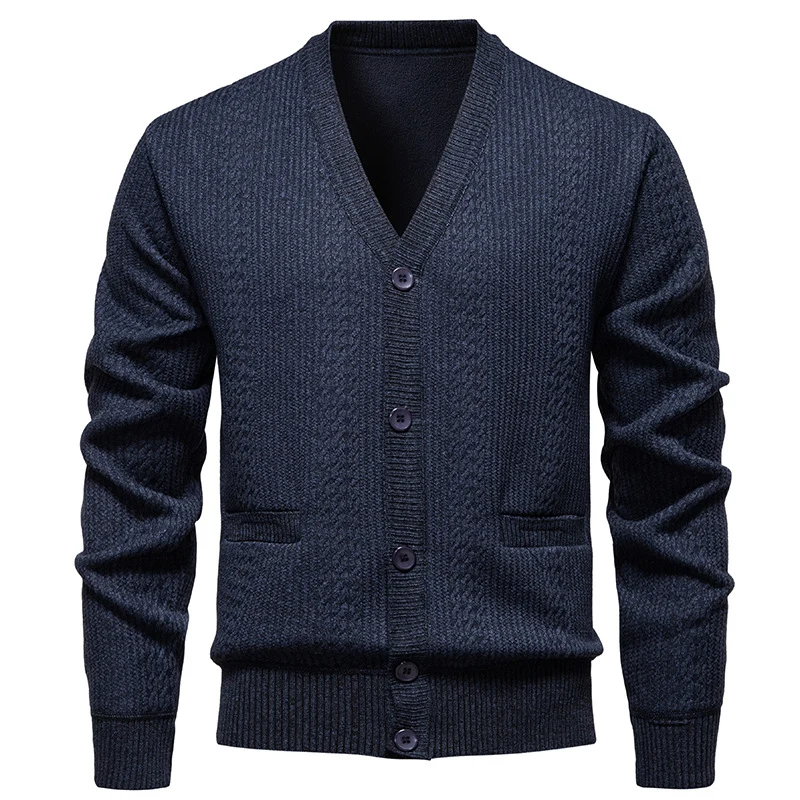 Herren Texturierter V-Ausschnitt Strickcardigan mit Knopfleiste und Eingrifftaschen Nord Taschen